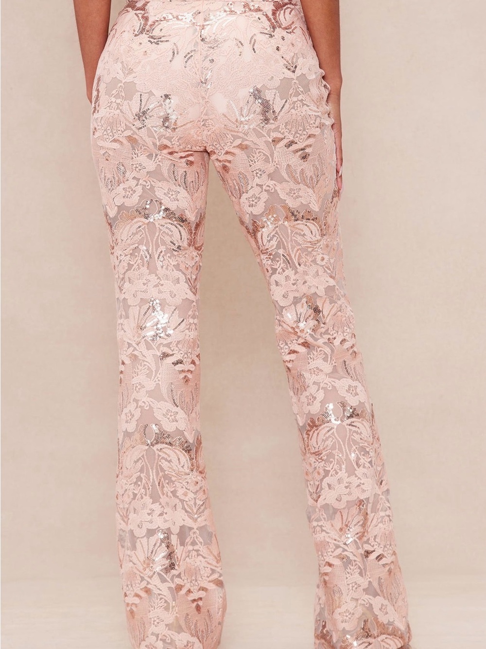 Women's Pink Lace Sequin Blazer and Pant Suit - Picture 4 of 6